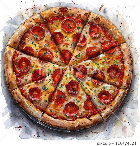 Watercolor art illustration of american pizza 116474521