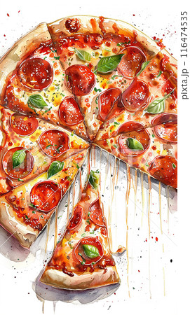 Watercolor art illustration of american pizza Watercolor art illustration of american pizza 116474535