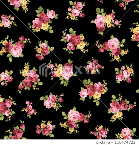 ロココ調でクラシックなタッチの薔薇花柄,のイラスト素材 [116474722