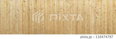 木目や節が見える白木色の横長の板塀の背景画像 116474797