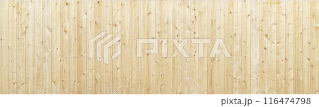 木目や節が見える明るい白木色の横長の板塀の背景画像 116474798