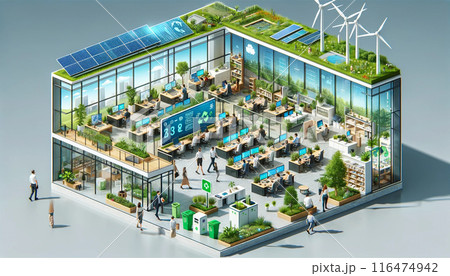 緑のあふれるオフィスのイラスト 116474942