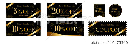 誕生日セールに使えるシックな黒と金の高級感のあるクーポンベクターアイコンセット 誕生日セールに使えるシックな黒と金の高級感のあるクーポンベクターアイコンセット 116475540