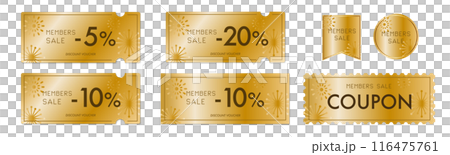 A luxurious, pop, gold coupon vector icon set 2 that can be used for member sales 116475761