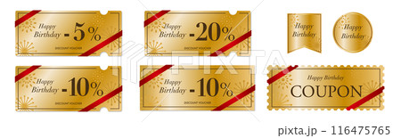 誕生日セールに使える高級感のあるシックな金のクーポンベクターアイコンセット2 116475765