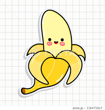 Cute funny Banana sticker. Vector hand drawn cartoon kawaii character illustration icon. Isolated on background. Banana card character concept Cute funny Banana sticker. Vector hand drawn cartoon kawaii character illustration icon. Isolated on background. Banana card character concept 116475827