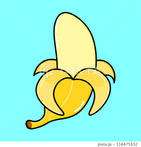 Banana character. Vector hand drawn cartoon kawaii character illustration icon. Isolated on blue background. Banana character concept 116475832