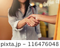 Handshake for business women blurring background. 116476048
