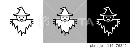 シンプルな線画の魔女の帽子を被ったかぼちゃのカカシのベクターアイコン シンプルな線画の魔女の帽子を被ったかぼちゃのカカシのベクターアイコン 116476242