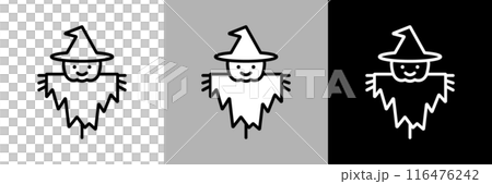 シンプルな線画の魔女の帽子を被ったかぼちゃのカカシのベクターアイコン シンプルな線画の魔女の帽子を被ったかぼちゃのカカシのベクターアイコン 116476242