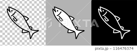 簡單的線條畫鮭魚向量圖標 116476374