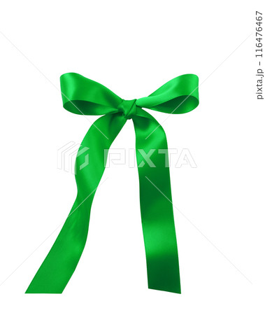 Satin ribbon bow green color isolated on white background Satin ribbon bow green color isolated on white background 116476467