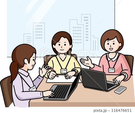 ミーティングする私服の女性3人 116476651