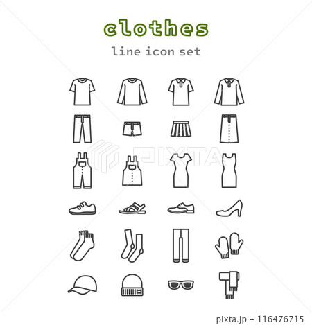 Clothes and Accessories vector icon set Clothes and Accessories vector icon set 116476715