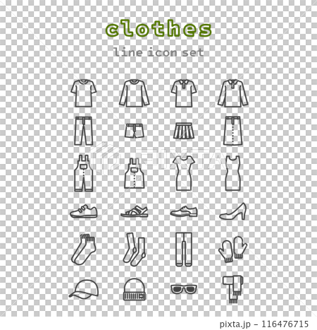 Clothes and Accessories vector icon set Clothes and Accessories vector icon set 116476715
