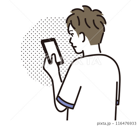 スマホを操作する男の子の後ろ姿 116476933