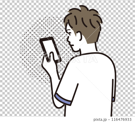 スマホを操作する男の子の後ろ姿 116476933