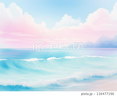 パステルカラーの空と海の水彩イラストのイラスト素材 [116477190] - PIXTA