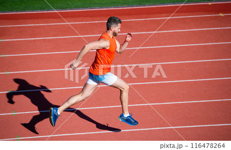 physical training. athletic guy run. challenge and competition. marathon speed. sprinter. 116478264