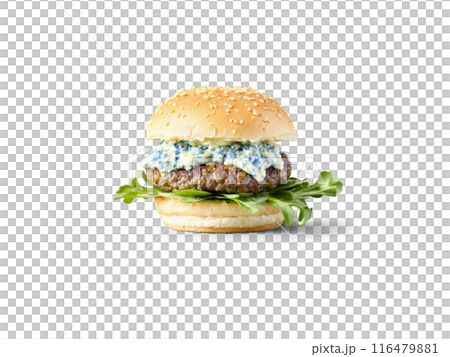 Gourmet slider mini burger with blue cheese crumbles arugula and garlic aioli 116479881