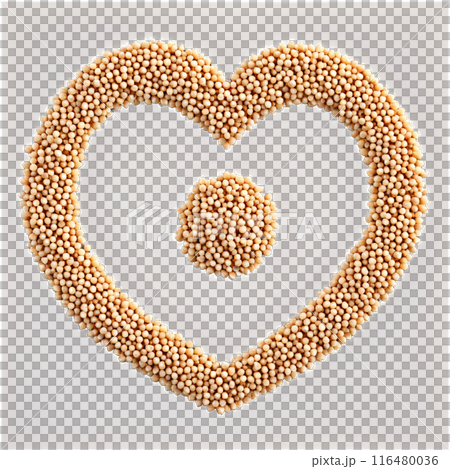 Little millet tiny round light beige seeds tightly packed in a perfect heart outline Food 116480036