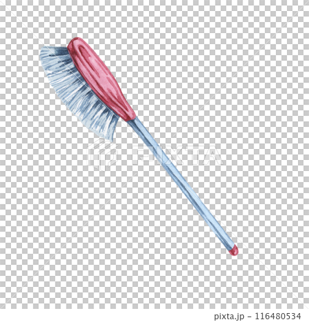 Pink brush with white bristles and long handle. Cleaning utensil, dusting brush watercolor illustration. Clipart for housekeeping, janitorial services, sticker, flyer, spring cleaning and posters Pink brush with white bristles and long handle. Cleaning utensil, dusting brush watercolor illustration. Clipart for housekeeping, janitorial services, sticker, flyer, spring cleaning and posters 116480534