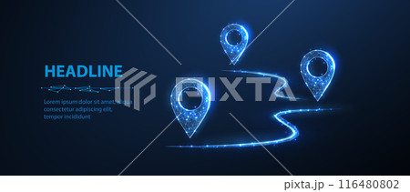 Abstract vector three pins isolated. Marker locate pin, tourist joutney, transportation delivery 116480802