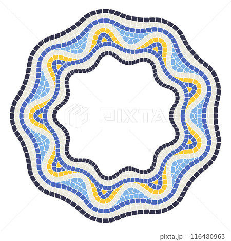 Round mosaic pattern with wavy border, portuguese vignette, mosaic frame tessellation, vector Round mosaic pattern with wavy border, portuguese vignette, mosaic frame tessellation, vector 116480963