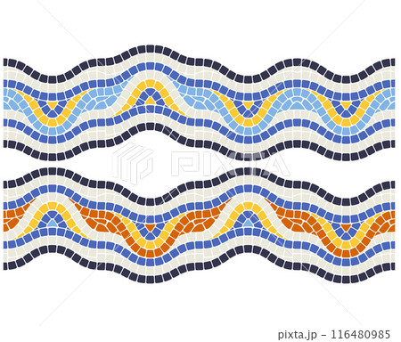 Wavy mosaic border ornament, seamless pattern in portuguese style, interior and exterior wave decor line, vector 116480985