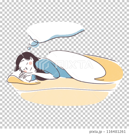 夢を見ながら眠る女性のシンプル手描きイラスト 116481261