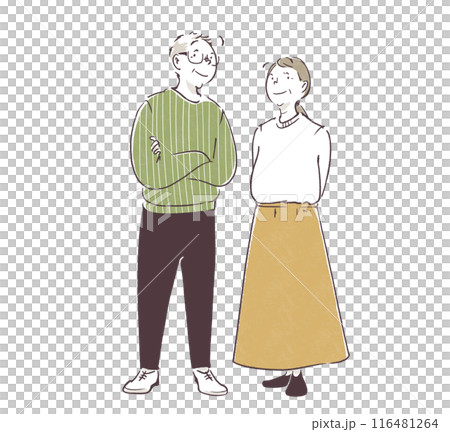 Simple hand-drawn illustration of an elderly couple 116481264