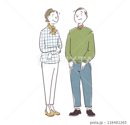 老夫婦の全身シンプル手描きイラスト 116481265