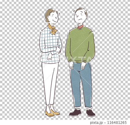 老夫婦の全身シンプル手描きイラスト 116481265