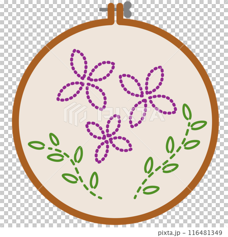 Illustration of an embroidery frame with embroidered flowers 116481349