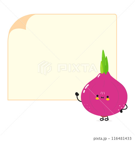 Cute funny Onion poster character. Vector hand drawn cartoon kawaii character illustration. Isolated white background. Onion poster 116481433