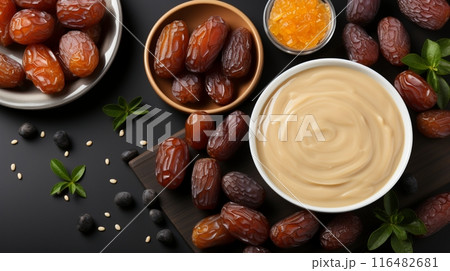 Dates fruit cream smoothie bowl for breakfast 116482681