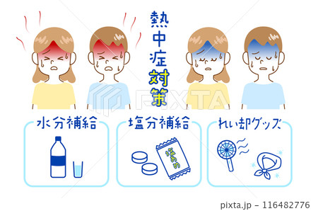 熱中症対策のイラスト(男女) 熱中症対策のイラスト(男女) 116482776