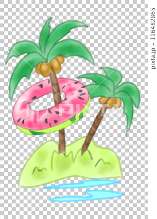 ヤシの島と浮き輪 116482865