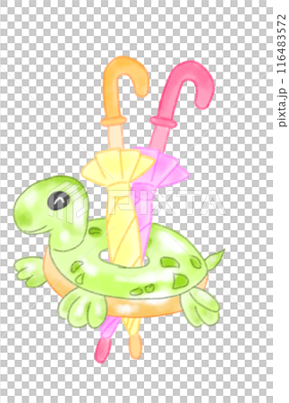 亀の浮き輪に掛かる傘 亀の浮き輪に掛かる傘 116483572