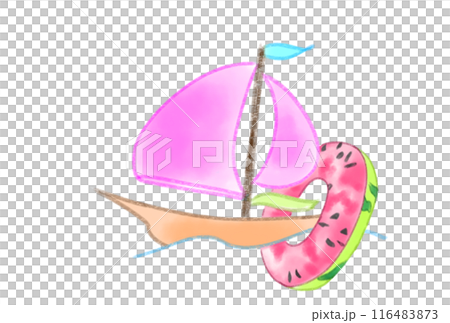 ヨットに掛かる浮き輪 116483873