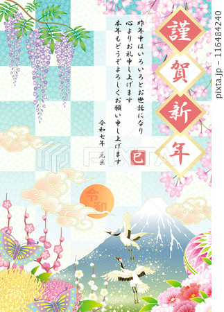 年賀状　2025　令和7年　巳年　初日の出　 116484240