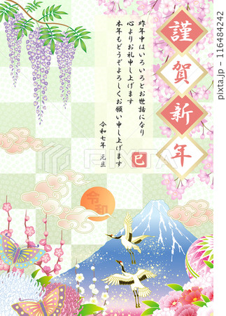 年賀状　2025　令和7年　巳年　初日の出　 116484242