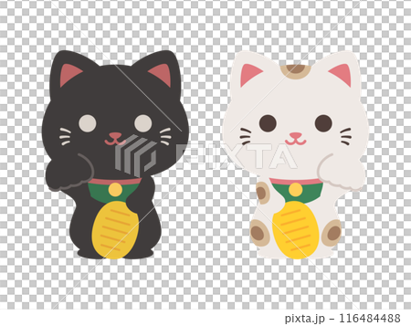 An illustration of a pair of cute black and white maneki-neko (beckoning cats) An illustration of a pair of cute black and white maneki-neko (beckoning cats) 116484488