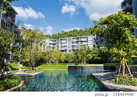 swimming pool with modern building hotel, Khao Yai, Kora 116484490