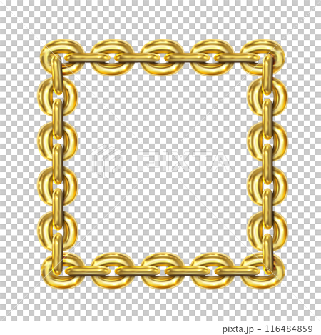 Vintage square frame, gold chain, isolated. Empty copy space for paintings, mirrors or photo. Vintage simple frame. Golden style decorative squared border, jewel deco art object. Png 116484859