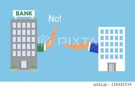 資金調達、銀行からの融資を断られる会社のコンセプトイラスト、ベクター 116485534