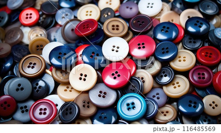 Collection of different multi colored buttons. 116485569