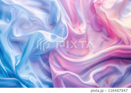 Vibrant Gradient Satin Textures - Pink and Blue Silky Fabric Waves Background. High quality photo 116487847