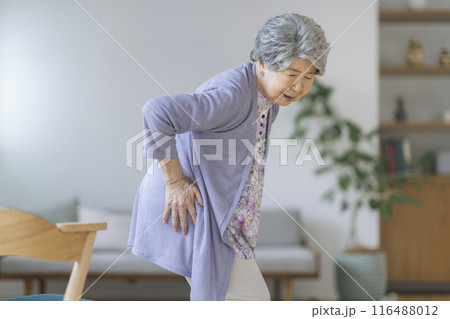 腰をおさえる80代の女性 116488012