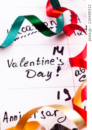 Valentines day marked on a calendar Photo Valentines day marked on a calendar Photo 116490312